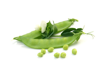 Fresh green peas  with a flower