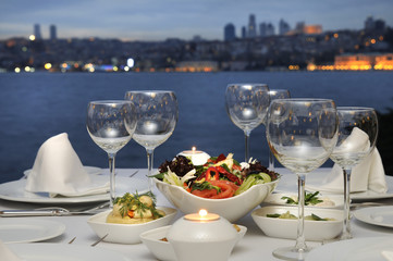 Dinner At The Bosphorus, Istanbul - Turkey (Night Shot)