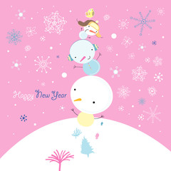 Fototapeta na wymiar Greeting card with snowmen