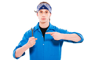 handyman holding screw key