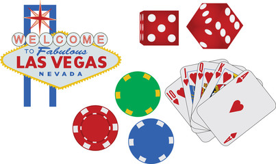 Las Vegas sign and gambling icons