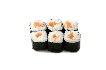 Salmon Maki sushi isolated in white background
