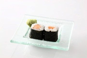 Salmon Maki sushi isolated in white background