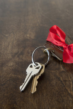Car keys with red bow on key ring