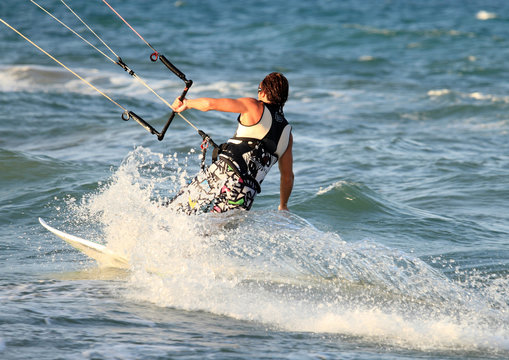 Surfer Kite surf Cullera beach Valencia province Spain Europe