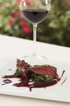 Red wine and pigeon entree