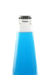 cocktail with blue curacao on bottle isolated in white backgroun