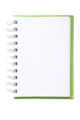 Green notebook isolated in white background