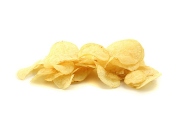 Pile of potato chips isolated on white background