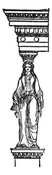 Cariatide or Kariatid, Greece vintage engraving
