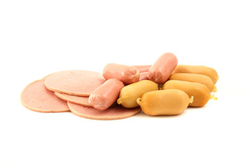 Sausage with ham isolated in white background