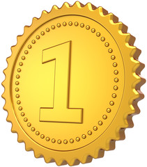 First place golden badge medal award. Winner pride symbol