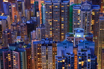 skyscrapers in Hong Kong at night