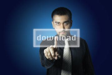Businessman touch screen button