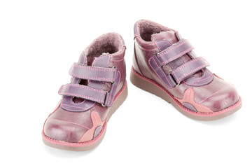 Fall shoes for little girl over white background