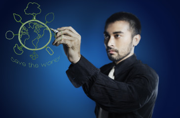 business man with world drawing