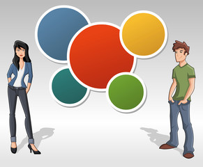 Colorful template for advertising brochure with teenage people