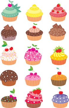 Cupcakes. vector, color full, no gradient