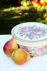 Pears and rose box in the garden