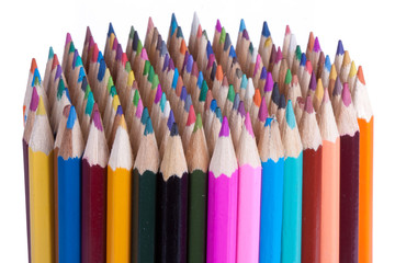 144 colored pencils isolated on white