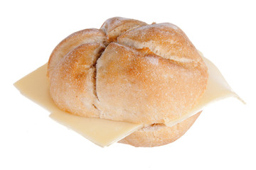 Bread roll with cheese isolated on white