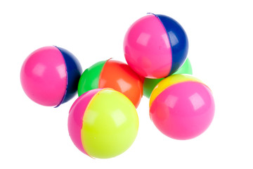 Six colorful rubber balls isolated on white
