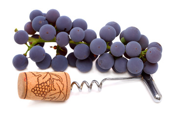 Corkscrew with cork and grape