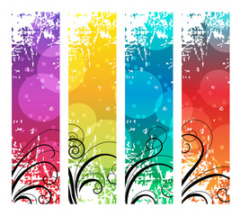 Four abstract vertical banners with swirl elements