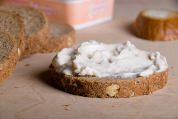 Slice of bread with cheese cream