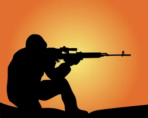 Fototapete Militär Silhouette eines Scharfschützen