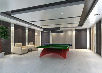 Ping Pong table in room, 3D render