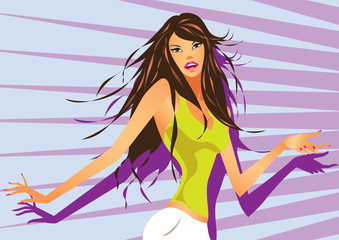 Sexy dancing girl in  club under neon light