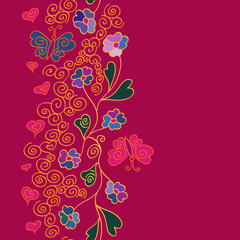 Орнамент из завитков, сердец, цветов и бабочек