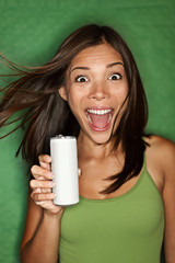 Woman drinking from blank can - 35075221