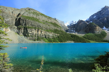 Turquoise Lake with Red Canoe - Banff National Park,