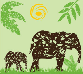vector grunge elephants on grunge background