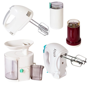 Set of  household appliances on white
