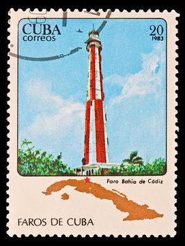 CUBA - CIRCA 1983: Faros  de Cuba, faro Bahia de Cadiz
