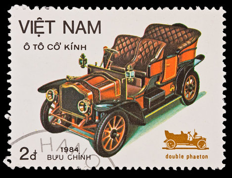 Viet Nam, image old car BUU CHINH, circa 1984