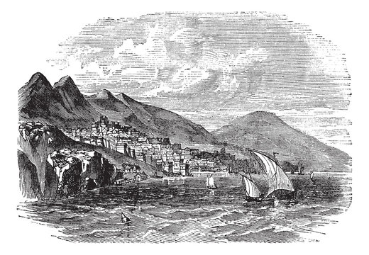 Feodosiya or Theodosia in Crimea Ukraine vintage engraving