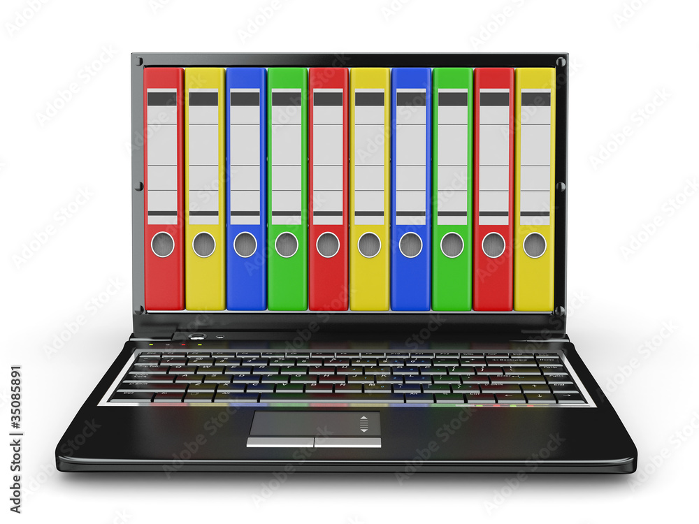 Poster Archive. Laptop with folders instead of the screen
