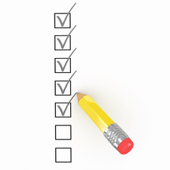 Pencil and questionnaire. 3d