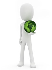 3D Render of a Man holding earth