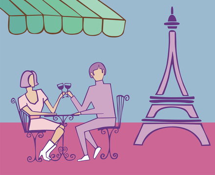 Couple in Paris drinking