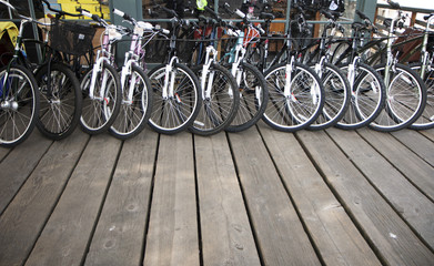 Row of bikes available to rent