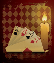 Poker Playing Cards And Candle, vector illustration