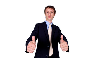 Businessman gesturing OK in studio