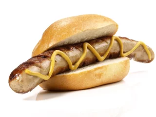 Thüringer Bratwurst im Brötchen mit Senf © ExQuisine