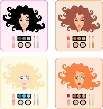 Make-up for women with a different hair color. vector