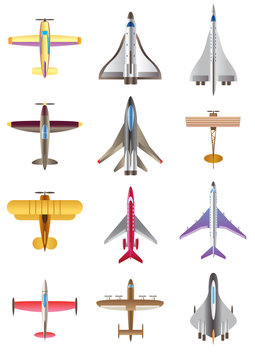 Different airplanes icon set